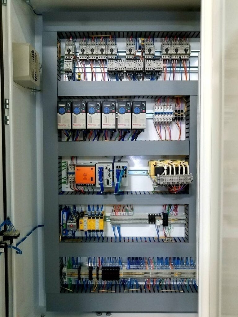 The left side of an electrical panel with fuses