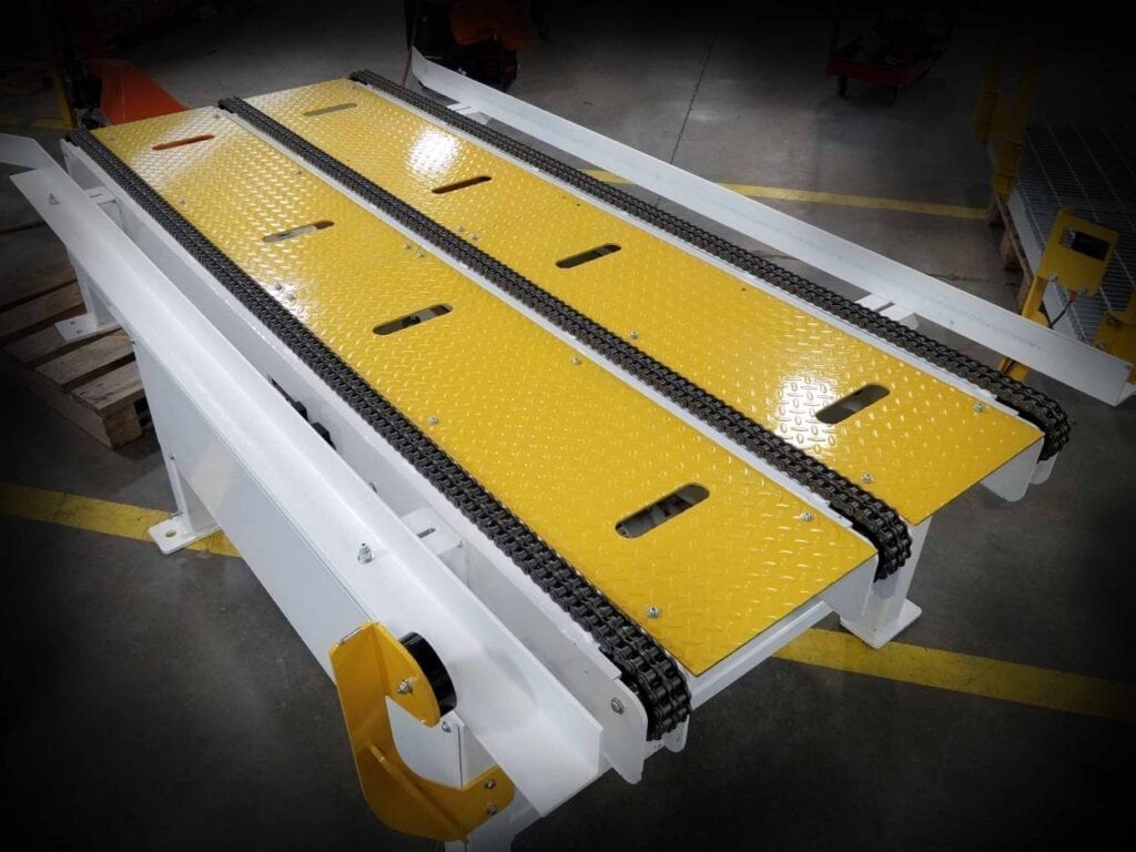 A disassembled conveyor belt with white borders