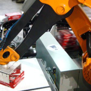 Orange colored robotic hand in motion