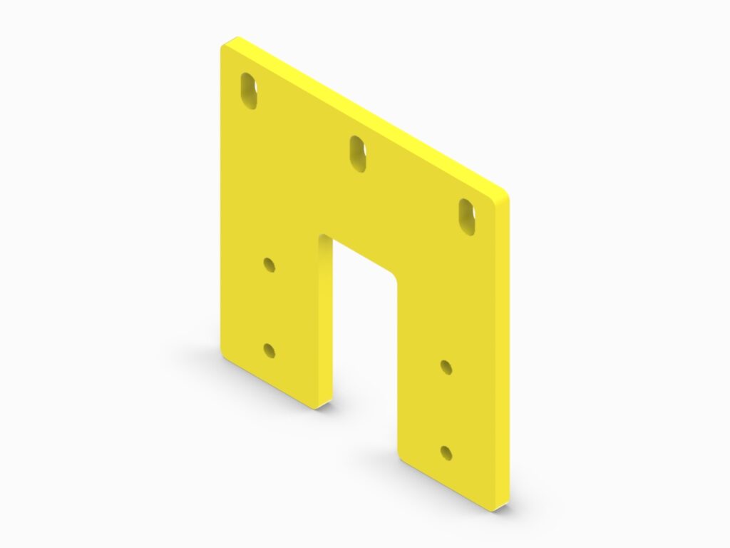 A yellow piece of metal with holes for mounting.