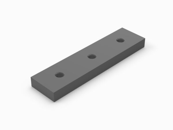 A gray rectangular piece of metal with holes.