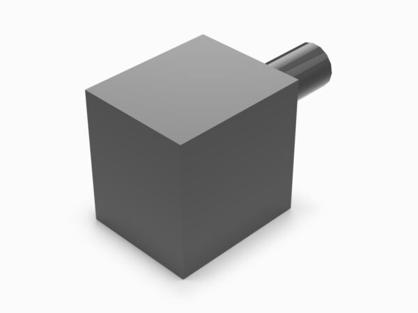 A black cube with a handle on top of it.