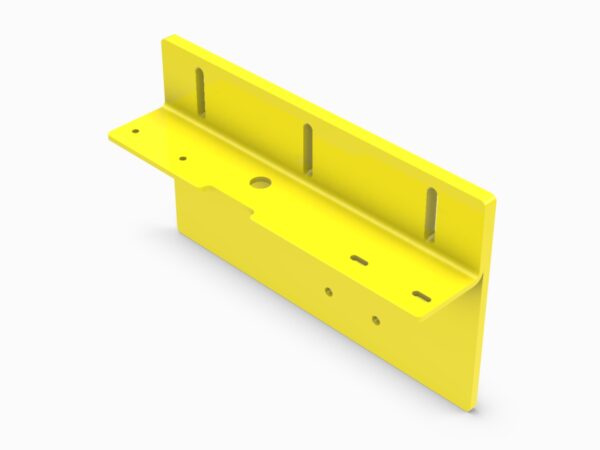 A yellow piece of metal with holes for the side.