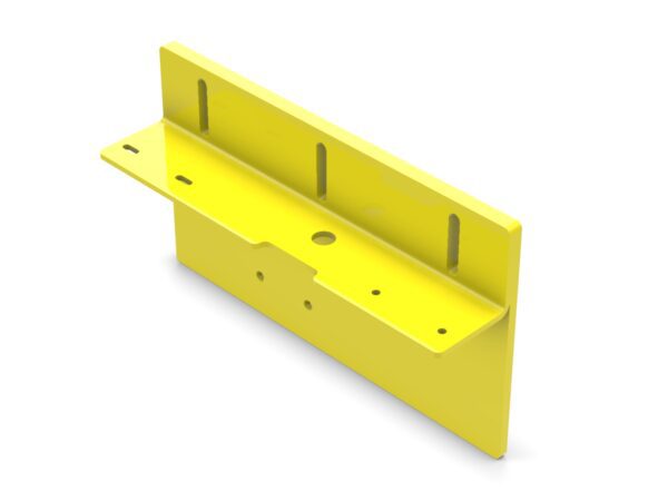 A yellow piece of metal with holes for the side.