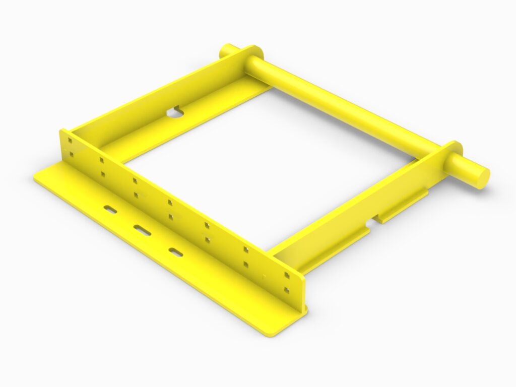 A yellow frame with holes for the bottom of it.