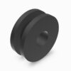 A black plastic object with a hole in the middle.
