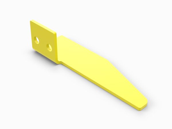 A yellow plastic object with two holes in it.