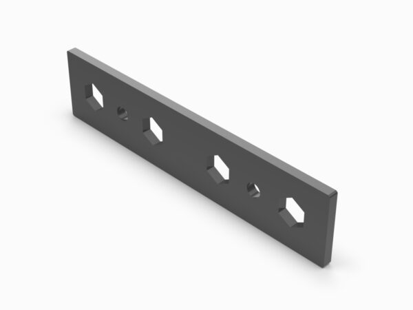 A black metal bar with four holes.