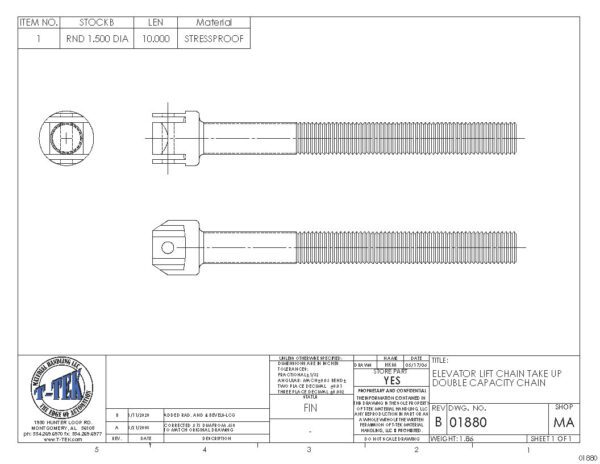 A drawing of the side and back of a cable.