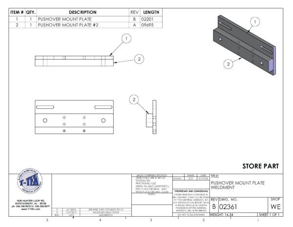 A drawing of the back side of a piece of metal.