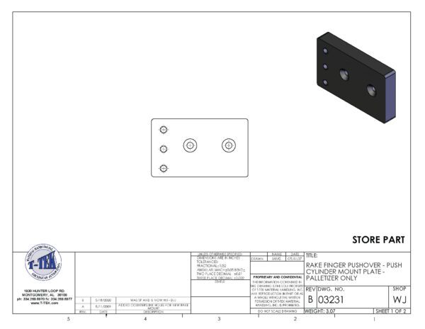 A drawing of the back side of a piece of metal.