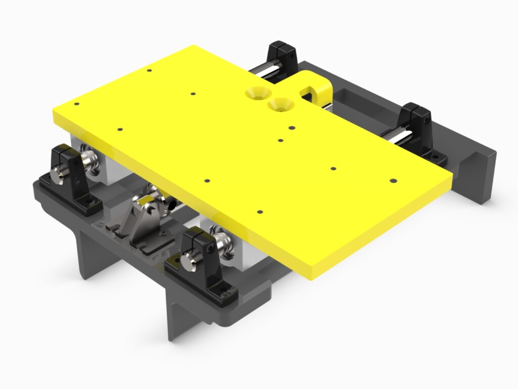 A yellow and black table with two small parts