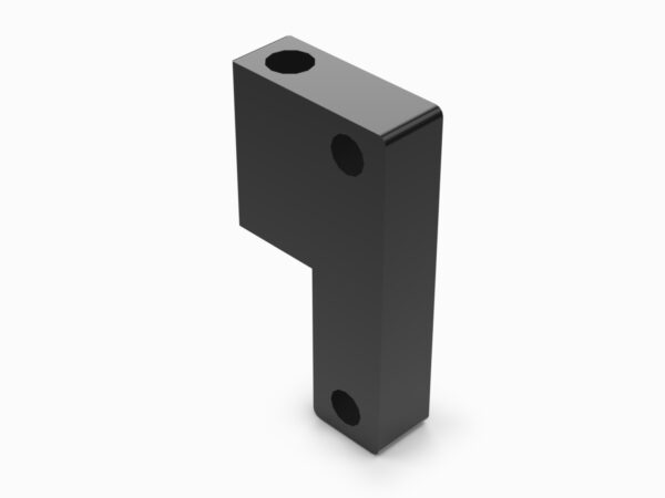 A black piece of metal with two holes.