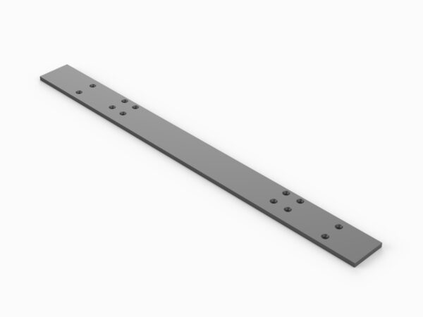 A gray metal bar with holes in it.