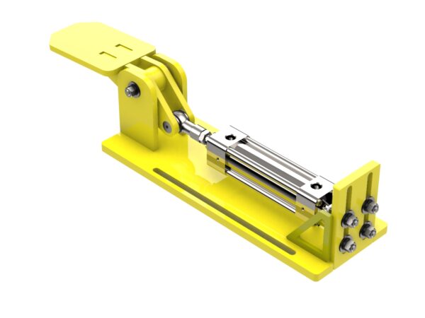 A yellow tool is laying on its side.