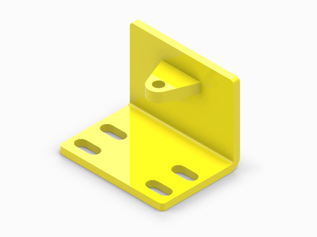 A yellow angle plate with two holes for mounting.