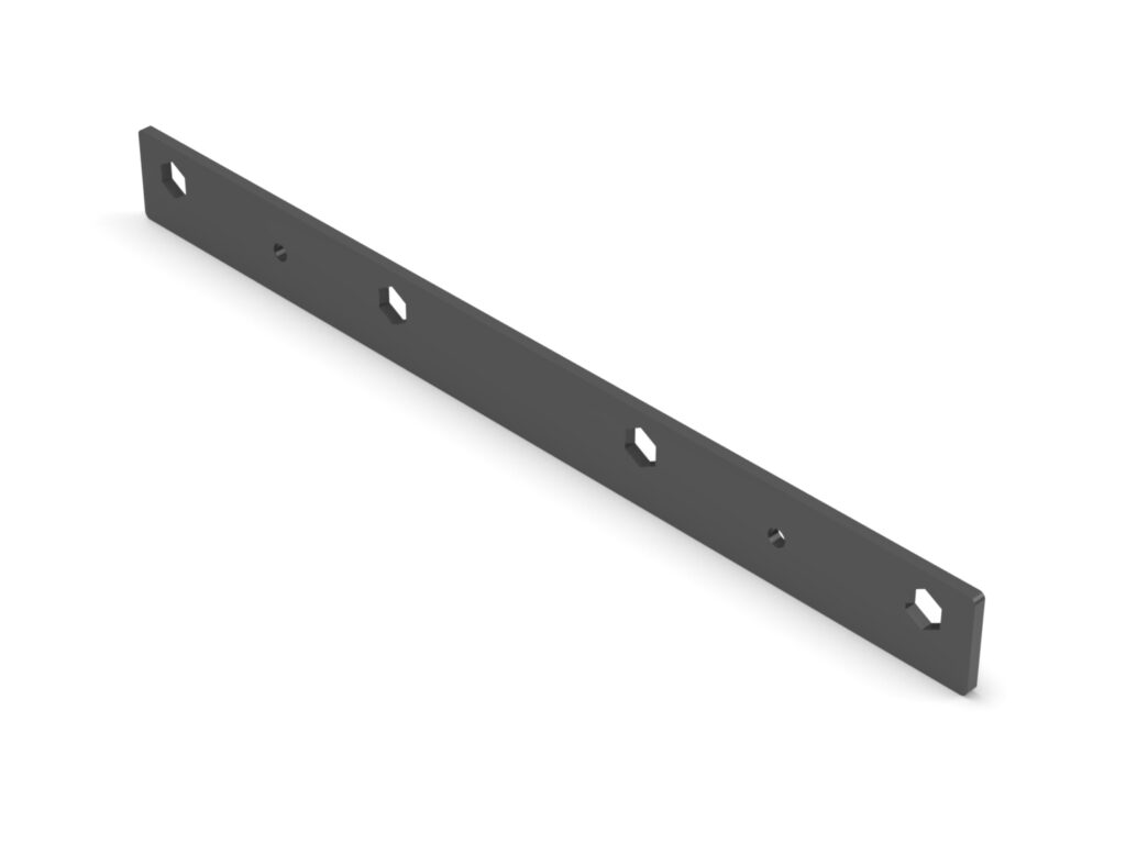 A black metal bar with holes for hanging.