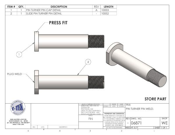 A drawing of a press fit bolt and a diagram.