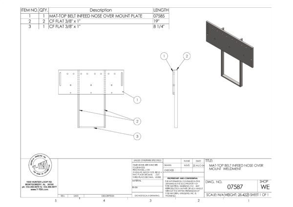 A drawing of the back side of a piece of metal.