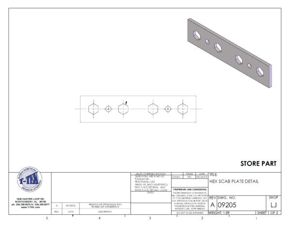 A drawing of the back side of a piece of metal.