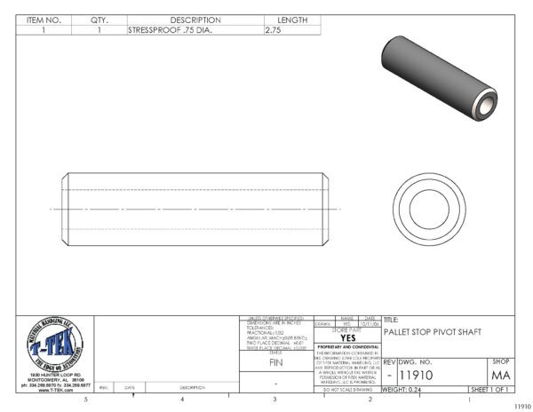 A drawing of a metal tube with a hole in it.