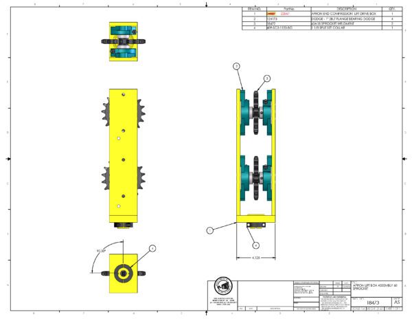 A drawing of the front and back of a crane.