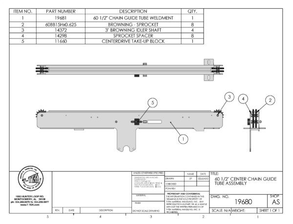 A drawing of the parts of an assembly.