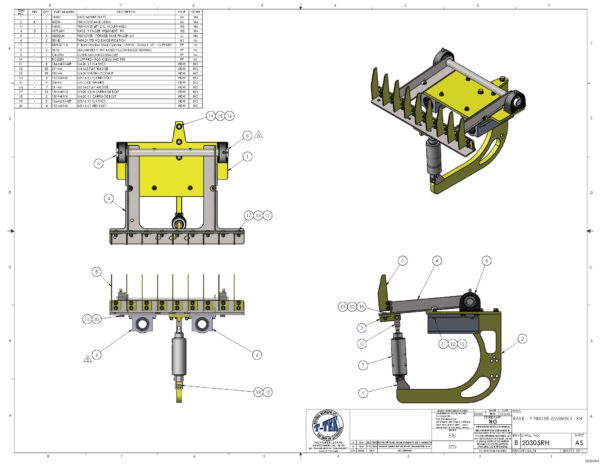 A drawing of some parts with various drawings.