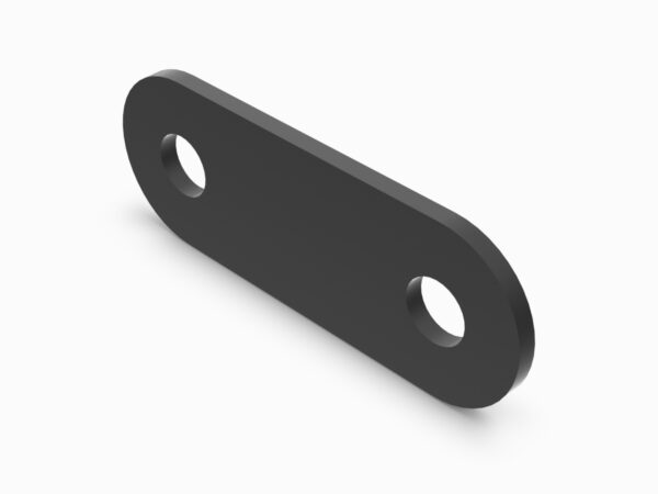 A black rectangular shaped object with two holes.