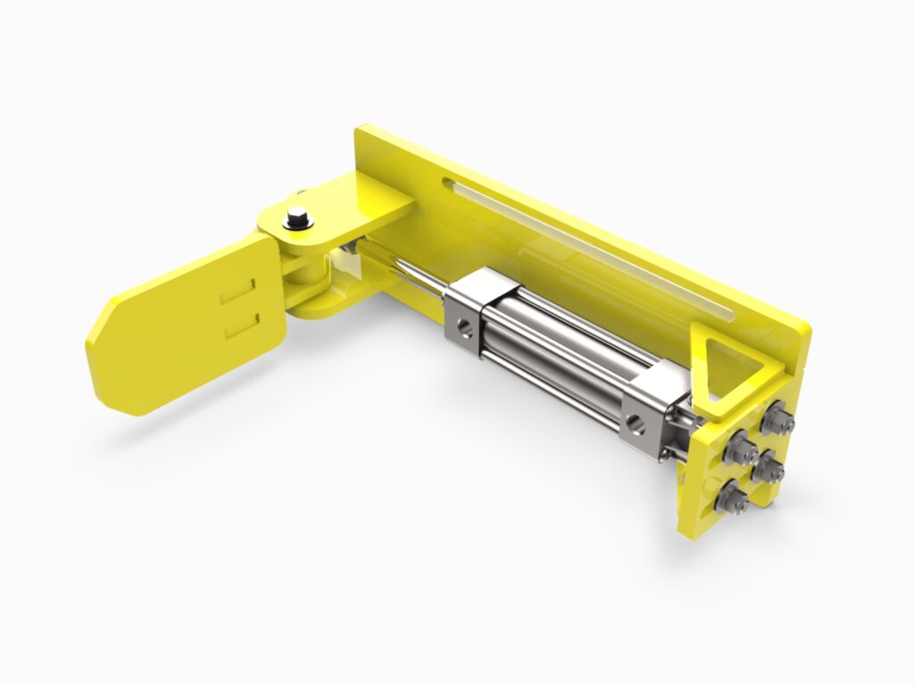 A yellow device with two bars attached to it.