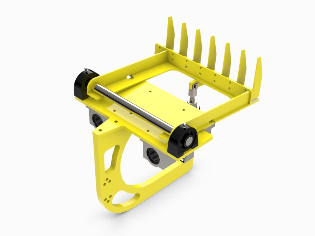 A yellow device with six spikes on it.