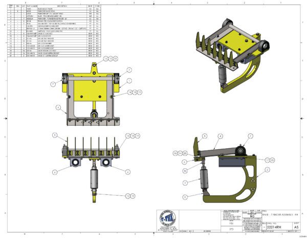 A drawing of four different parts of a machine.