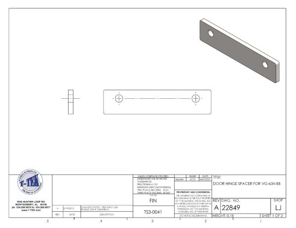 A drawing of the back side of a piece of metal.