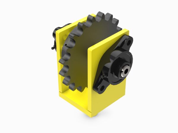 A yellow and black machine with gears on it