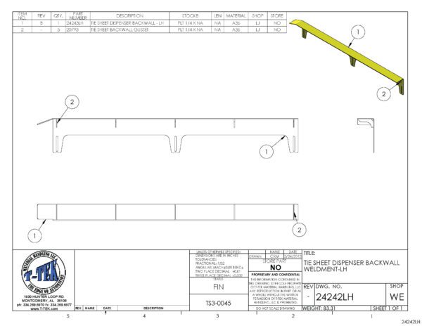 A drawing of the back side of a bench.