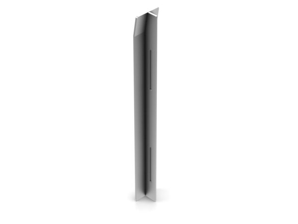 A tall metal pole with a white background.