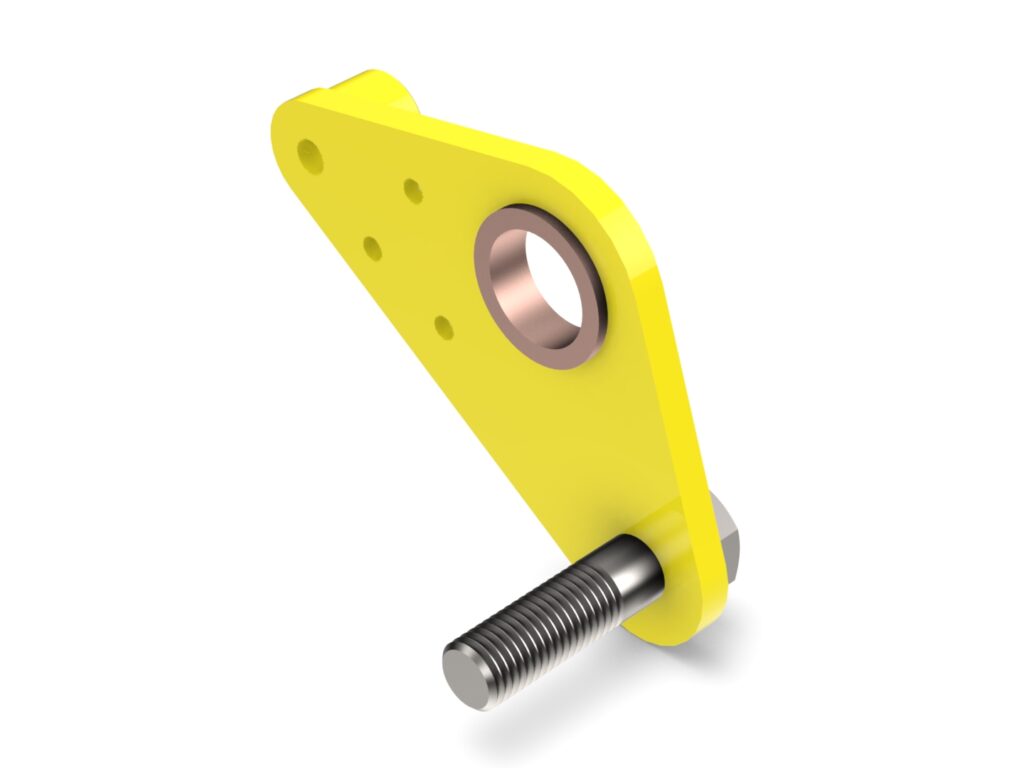 A yellow handle with a nut and bolt attached to it.