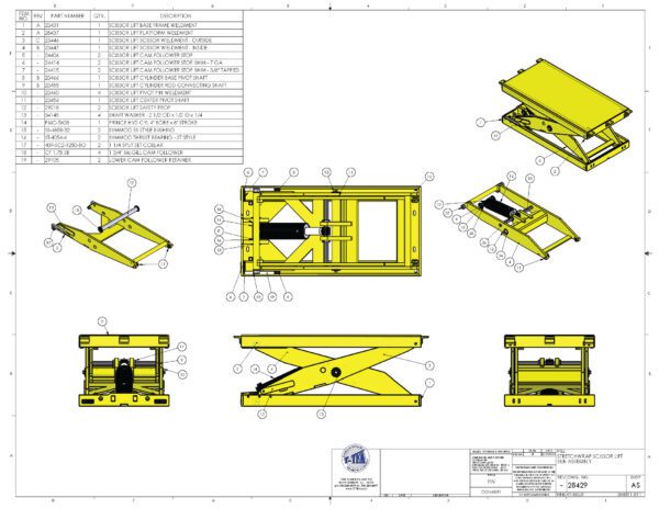 A drawing of some parts of a yellow bench.