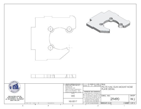 A drawing of the back side of a piece of metal.