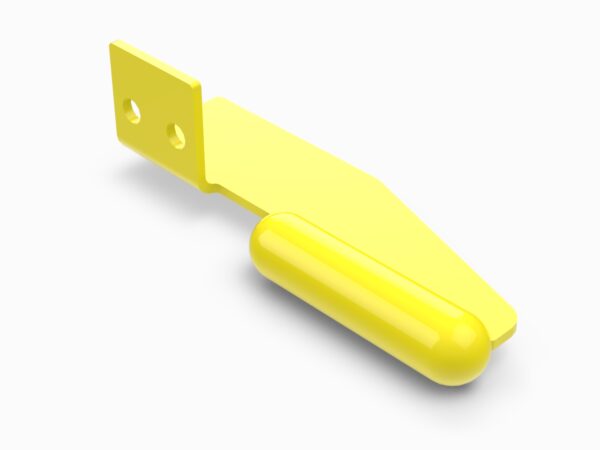 A yellow plastic object with two holes in it.