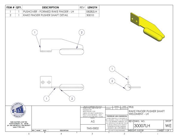 A drawing of the parts for a yellow device.