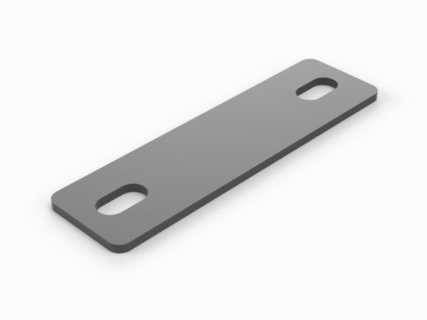 A gray metal plate with two holes on top.