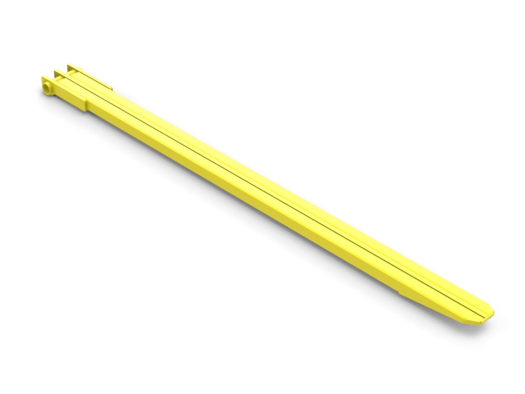 A yellow pencil is laying on its side.