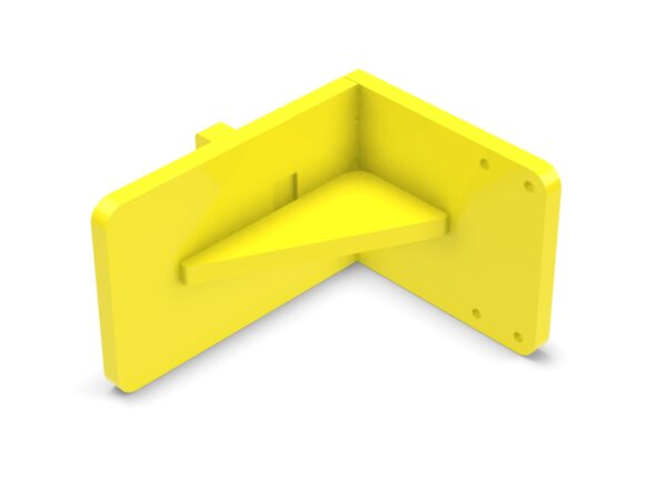 A yellow plastic object is sitting on top of the floor.