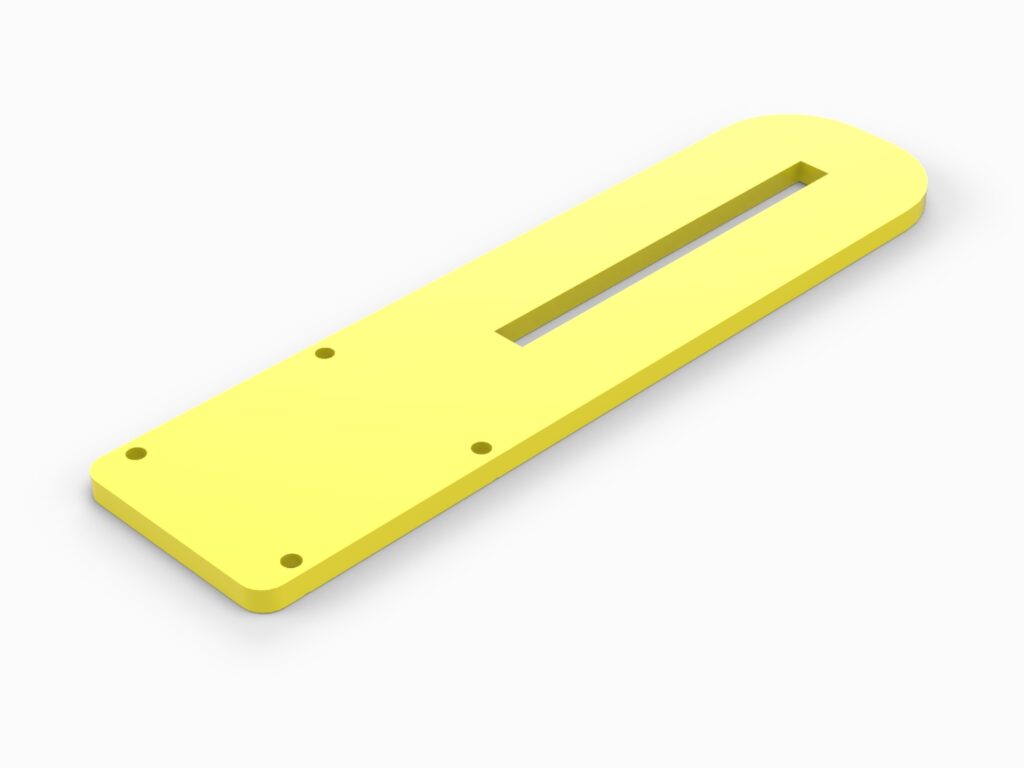 A yellow plastic object with holes for the handle.