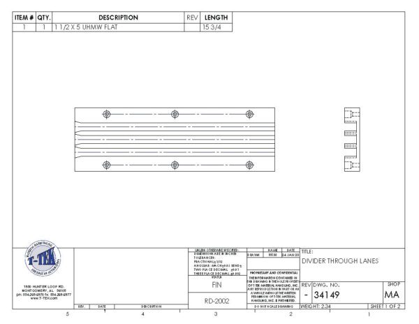 A drawing of the back side of a sheet metal product.