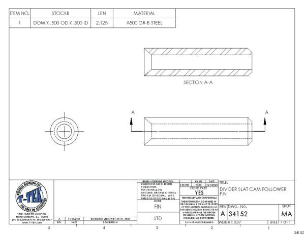 A drawing of the side of a tube.