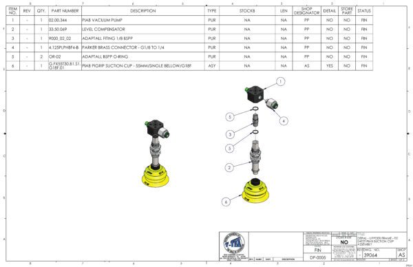 A drawing of the parts for a yellow and black tripod.